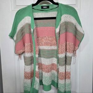 Diesel Striped Open-Front Knit Cardigan in Mint Pink Festival Western Boho Y2K